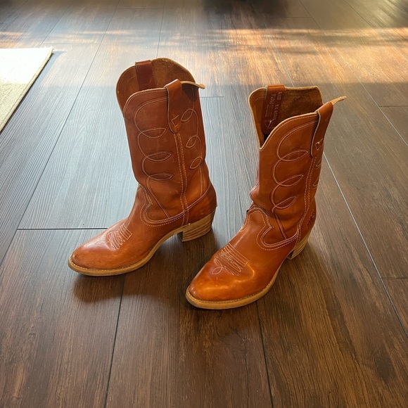 Landis Cognac Brown Country Western Leather Cowboy Boots Mens Sz 10 - Picture 3 of 16